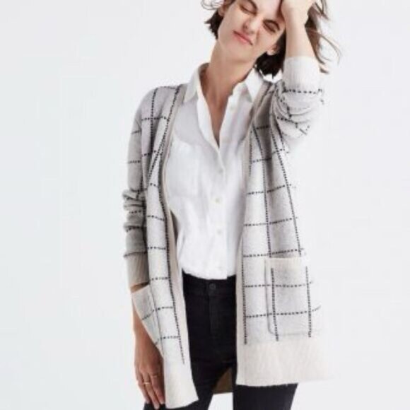 Madewell Ryder Open Cardigan Sweater in Birds Eye Windowpane Alpaca Blend Sz M - Picture 1 of 6